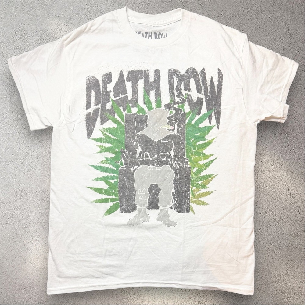 Death Row Records Mens White Graphic T-Shirt Electric Chair Logo Size M‎ Hip Hop